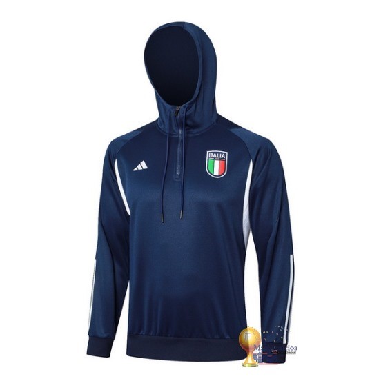 Felpa Cappuccio Italia 2023 Blu Navy Bianco