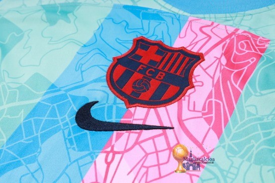 Formazione Senza Maniche Set Completo Barcelona 2023 2024 Verde Rosa Rosso