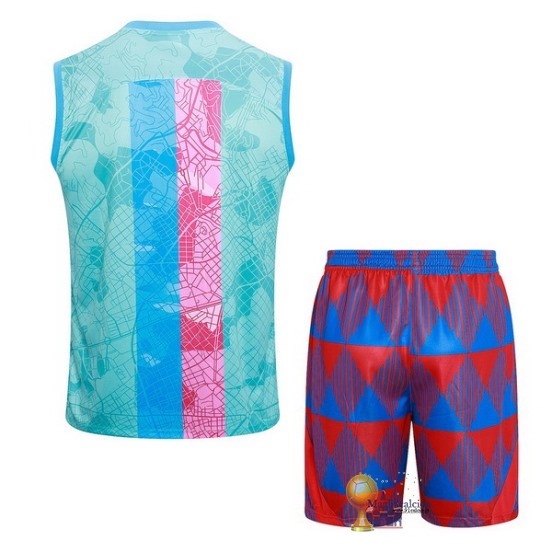 Formazione Senza Maniche Set Completo Barcelona 2023 2024 Verde Rosa Rosso