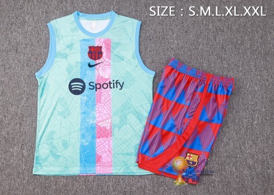Formazione Senza Maniche Set Completo Barcelona 2023 2024 Verde Rosa Rosso