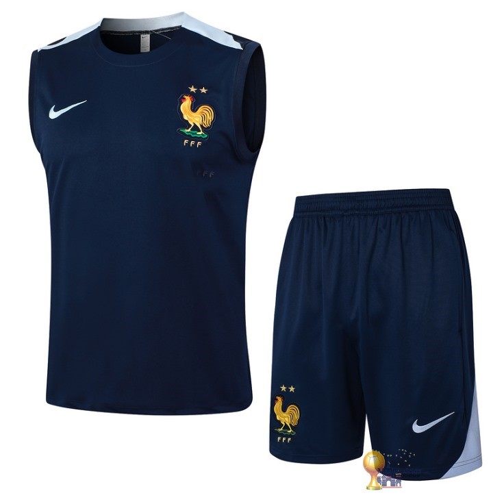 Formazione Senza Maniche Set Completo Francia 2024 Blu Navy