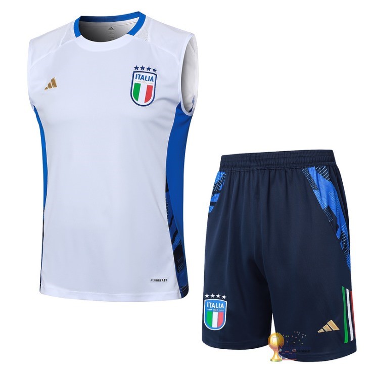 Formazione Senza Maniche Set Completo Italia 2024 Bianco Blu Navy