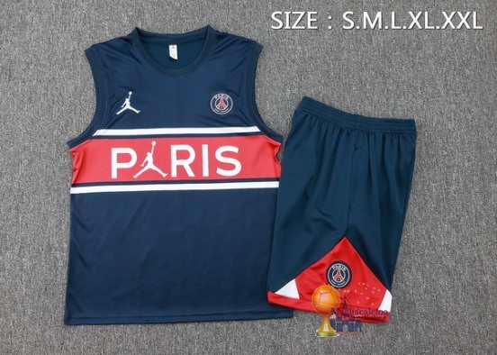 Formazione Senza Maniche Set Completo Paris Saint Germain 2023 2024 Blu Navy I Rosso