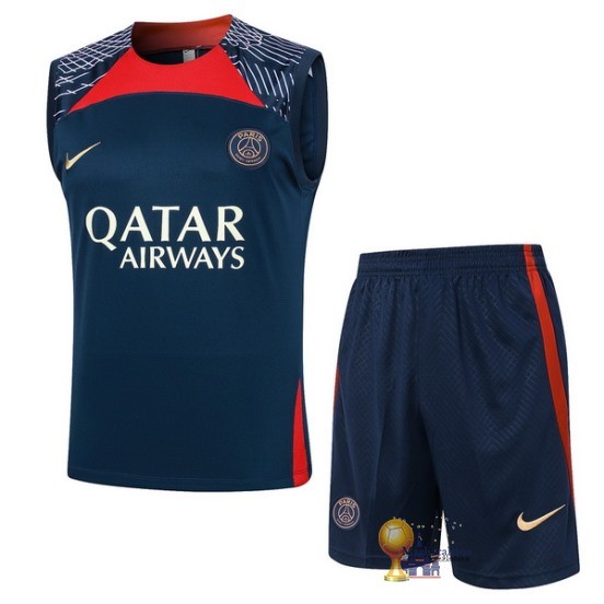 Formazione Senza Maniche Set Completo Paris Saint Germain 2023 2024 Blu Rosso Purpureo