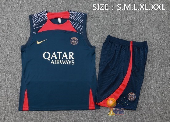 Formazione Senza Maniche Set Completo Paris Saint Germain 2023 2024 Blu Rosso Purpureo 3