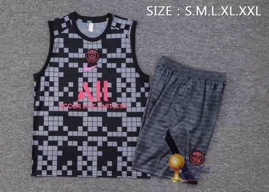 Formazione Senza Maniche Set Completo Paris Saint Germain 2023 2024 Grigio Nero Rosa
