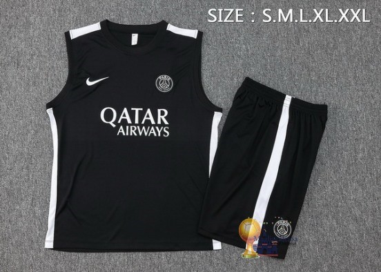 Formazione Senza Maniche Set Completo Paris Saint Germain 2023 2024 Nero Bianco