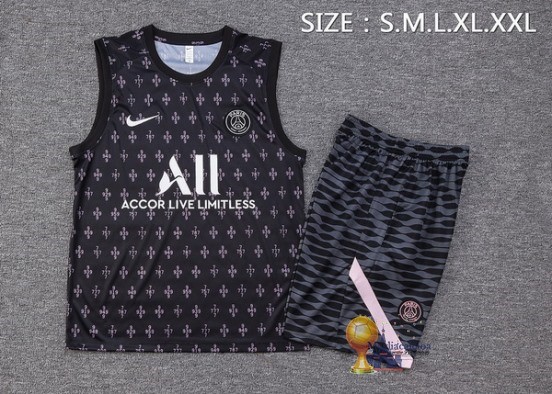 Formazione Senza Maniche Set Completo Paris Saint Germain 2023 2024 Nero Rosa Bianco