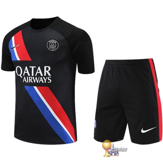 Formazione Senza Maniche Set Completo Paris Saint Germain 2023 2024 Nero Rosso Blu