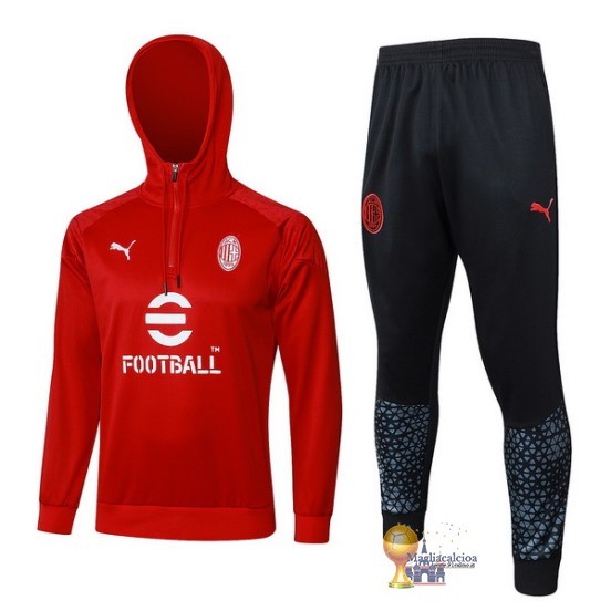 Set Completo Felpa Cappuccio AC Milan 2023 2024 Rosso Nero