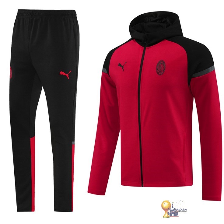 Set Completo Felpa Cappuccio AC Milan 2024 2025 Nero Rosso