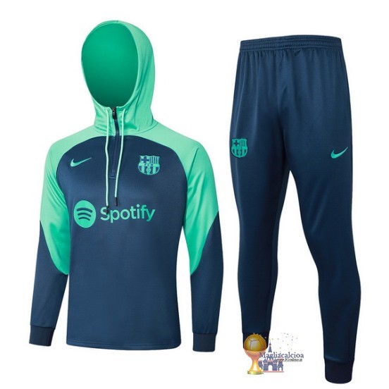 Set Completo Felpa Cappuccio Bambino Barcelona 2023 2024 Verde Blu