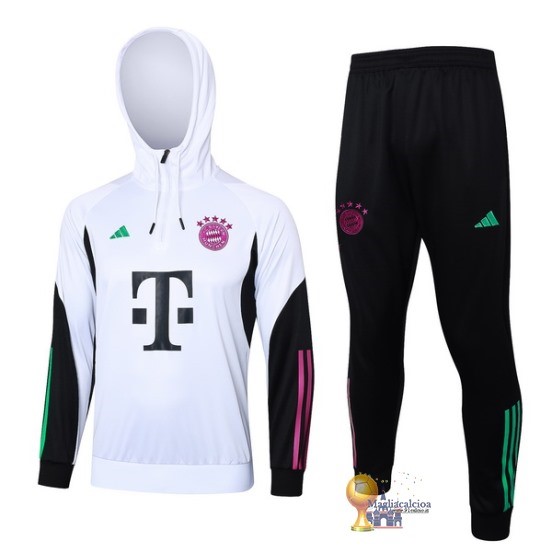 Set Completo Felpa Cappuccio Bambino Bayern München 2023 2024 Bianco Nero