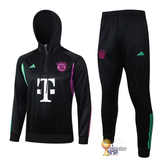 Set Completo Felpa Cappuccio Bambino Bayern München 2023 2024 Nero Purpureo