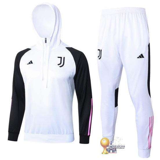 Set Completo Felpa Cappuccio Bambino Juventus 2023 2024 Bianco Nero Rosa