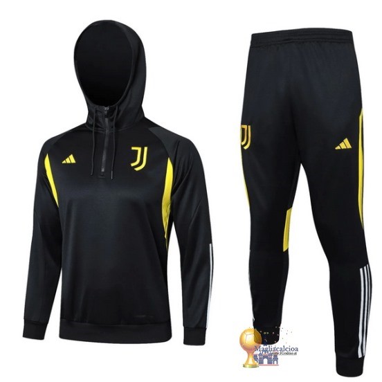 Set Completo Felpa Cappuccio Bambino Juventus 2023 2024 Nero Bianco Giallo