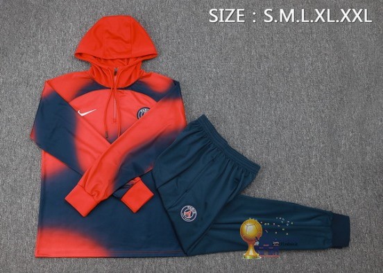 Set Completo Felpa Cappuccio Bambino Paris Saint Germain 2023 2024 Rosso Blu