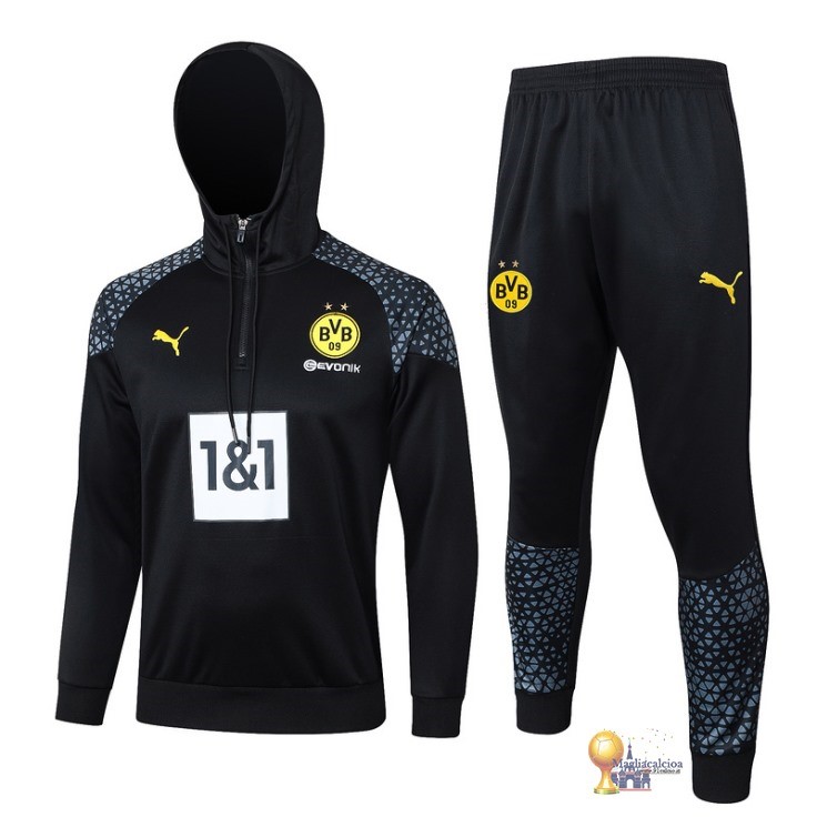 Set Completo Felpa Cappuccio Borussia Dortmund 2023 2024 Nero Grigio