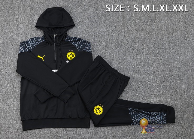 Set Completo Felpa Cappuccio Borussia Dortmund 2023 2024 Nero Grigio