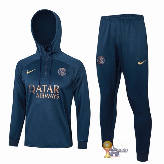 Set Completo Felpa Cappuccio Paris Saint Germain 2023 2024 Blu II Navy