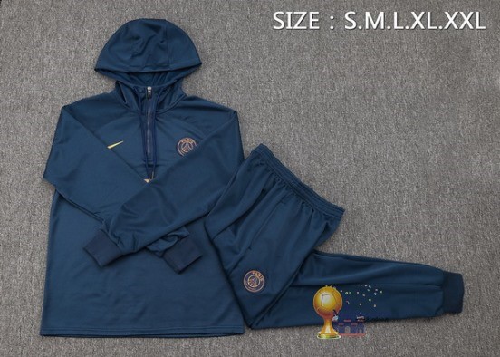 Set Completo Felpa Cappuccio Paris Saint Germain 2023 2024 Blu II Navy