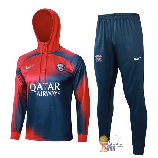 Set Completo Felpa Cappuccio Paris Saint Germain 2023 2024 Rosso Blu