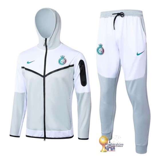 Set Completo Set Completo Lunga Zip Giacca Al Nassr 2023 2024 Grigio Bianco