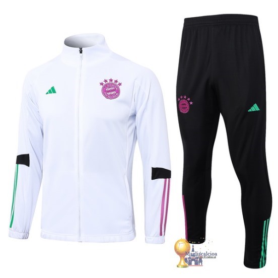 Set Completo Set Completo Lunga Zip Giacca Bayern München 2023 2024 Bianco Nero Purpureo