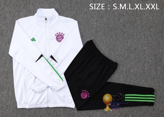 Set Completo Set Completo Lunga Zip Giacca Bayern München 2023 2024 Bianco Nero Purpureo