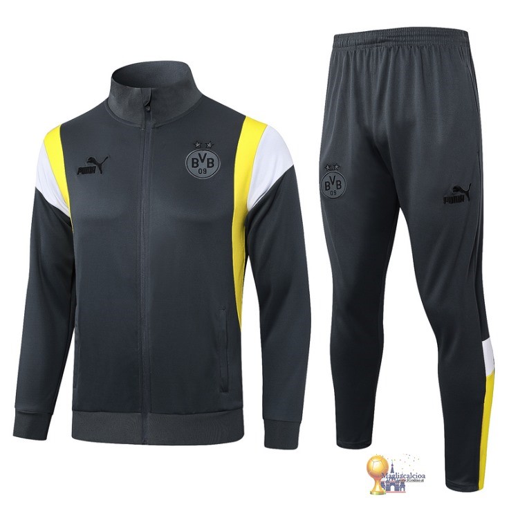 Set Completo Set Completo Lunga Zip Giacca Borussia Dortmund 2023 2024 Grigio Giallo