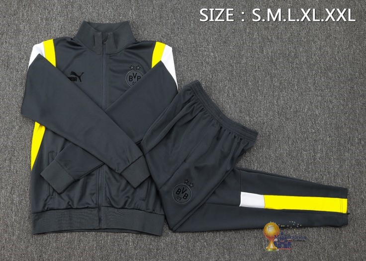 Set Completo Set Completo Lunga Zip Giacca Borussia Dortmund 2023 2024 Grigio Giallo