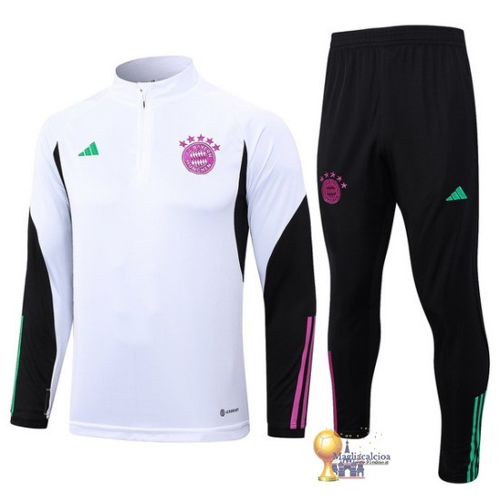 Set Completo Sudadera Formazione Bambino Bayern München 2023 2024 Bianco Nero Purpureo