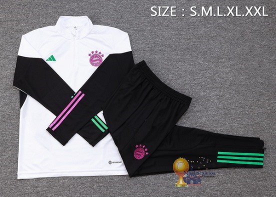 Set Completo Sudadera Formazione Bambino Bayern München 2023 2024 Bianco Nero Purpureo