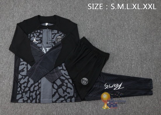 Set Completo Sudadera Formazione Bambino Paris Saint Germain 2023 2024 Grigio I Nero