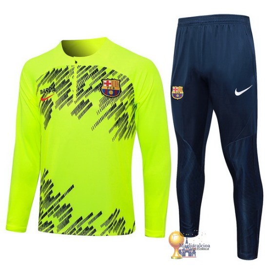 Set Completo Sudadera Formazione Barcelona 2023 2024 Verde Fluorescente