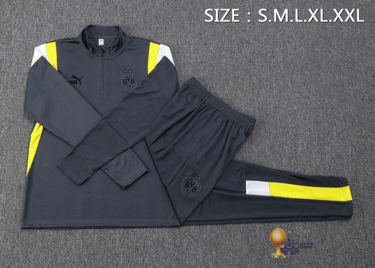 Set Completo Sudadera Formazione Borussia Dortmund 2023 2024 Grigio Giallo