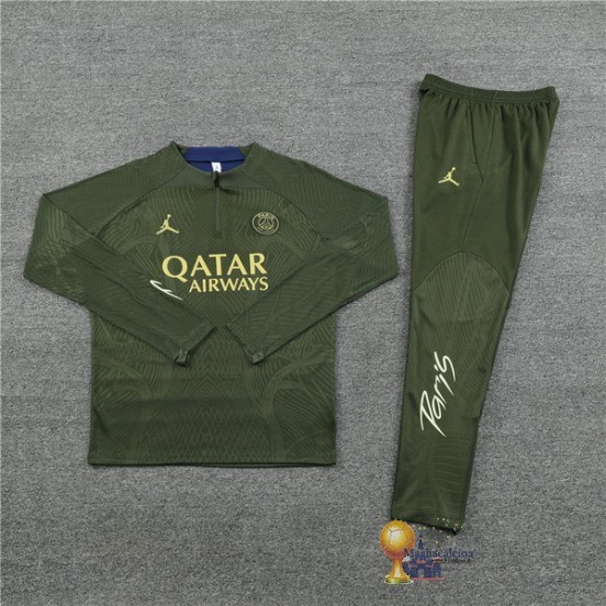 Set Completo Sudadera Jugadores Formazione Bambino Paris Saint Germain 2023 2024 Verde