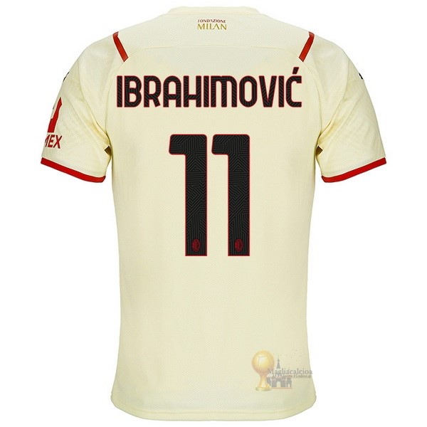 Calcio Maglie NO.11 Ibrahimovic Away Maglia AC Milan 2021 2022 Giallo