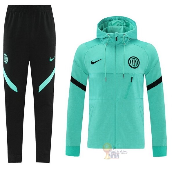 Calcio Maglie Felpa Cappuccio Inter Milán 2021 2022 II Verde Nero