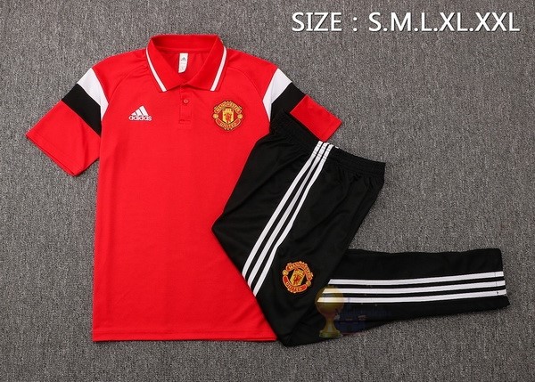 Calcio Maglie Set Completo Polo Manchester United 2021 2022 Rosso Nero Bianco