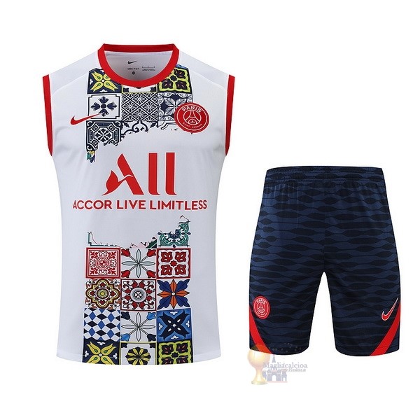 Calcio Maglie Formazione Sin Mangas Set Completo Paris Saint Germain 2022 2023 Bianco Rosso Blu